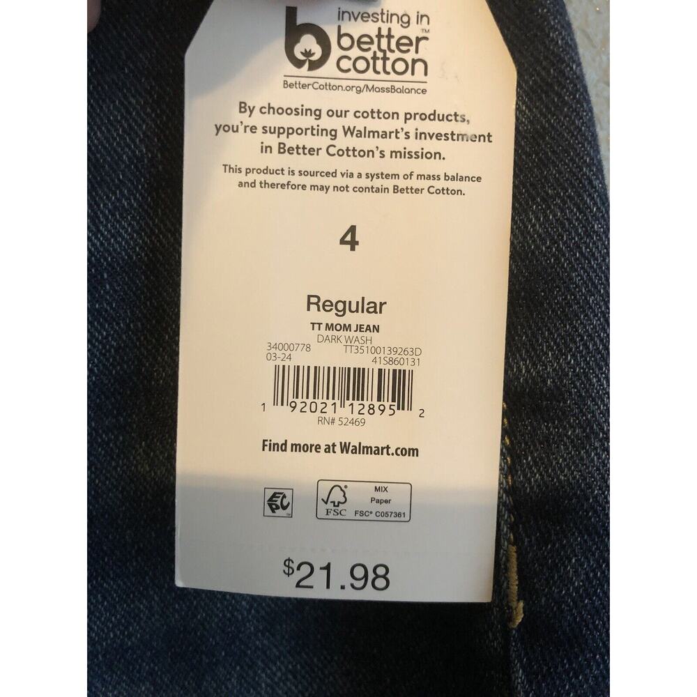 New Time And Tru Womens High Rise Mom Jeans Size 4 Regular Denim Dark Wash Pants - Picture 3 of 8